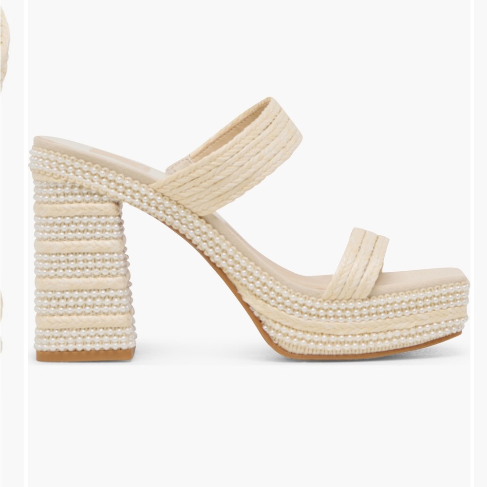 Dolce Vita Cream Braided Pearl-Trim Block Heel Sandal - Picture 2 of 14